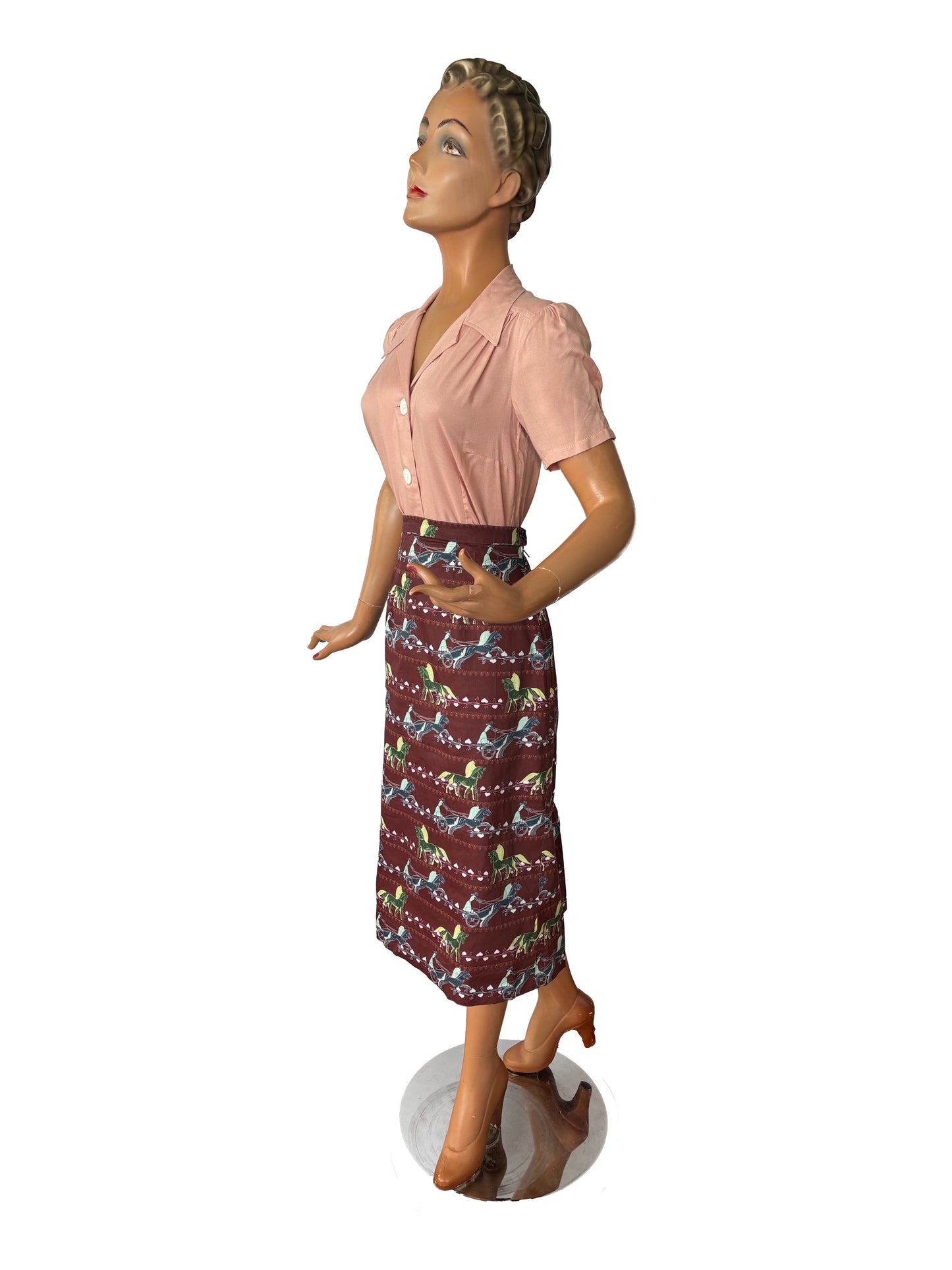 1950s Style Chariot Novelty Print Skirt | Small