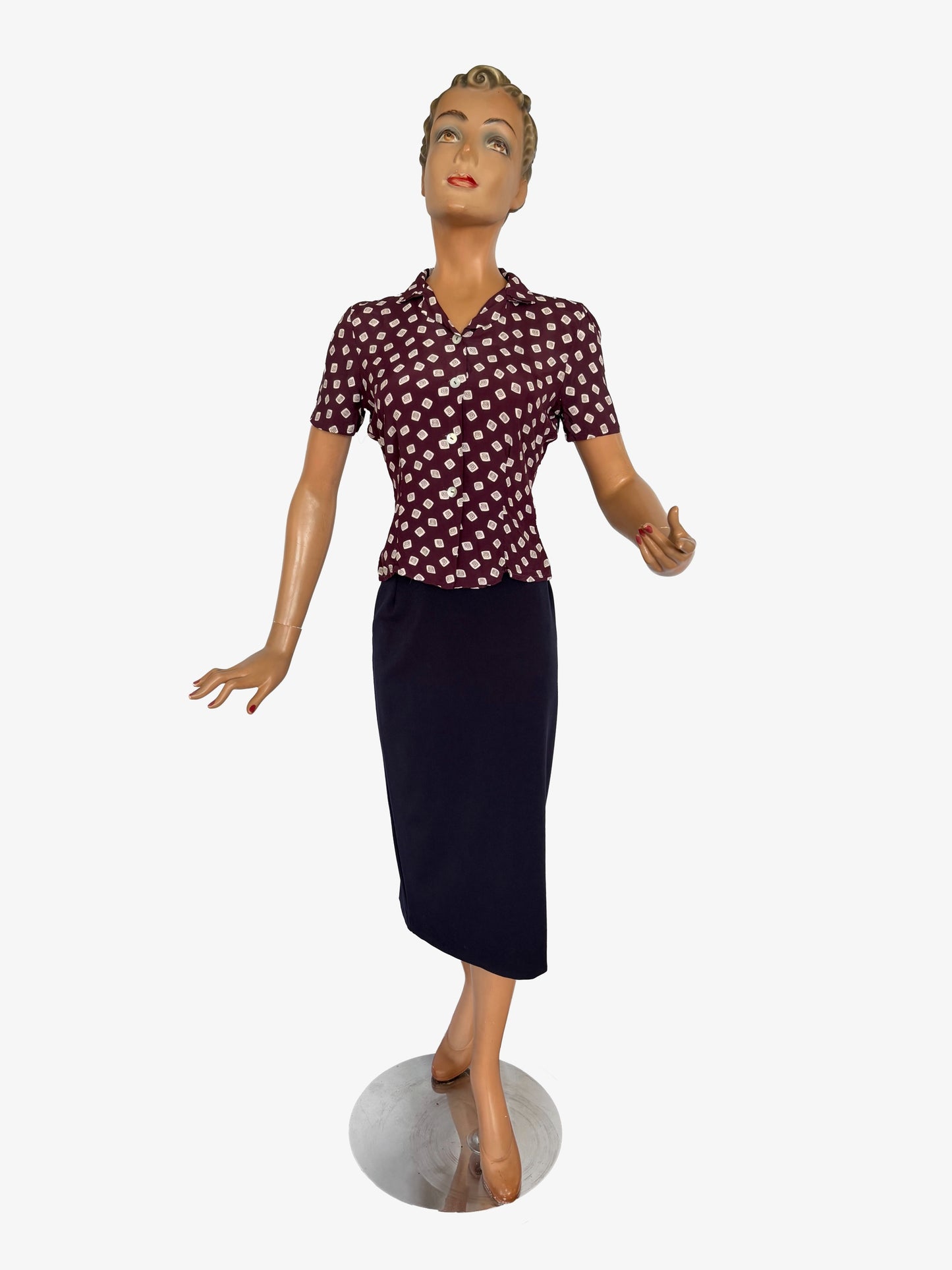 XS | 1940s Style Burgundy Rayon Blouse