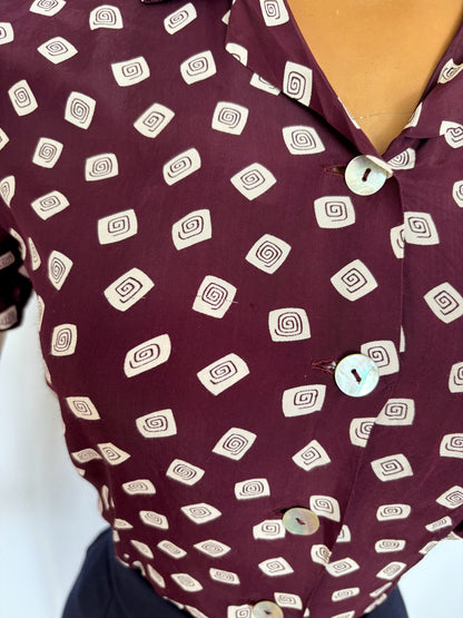 XS | 1940s Style Burgundy Rayon Blouse