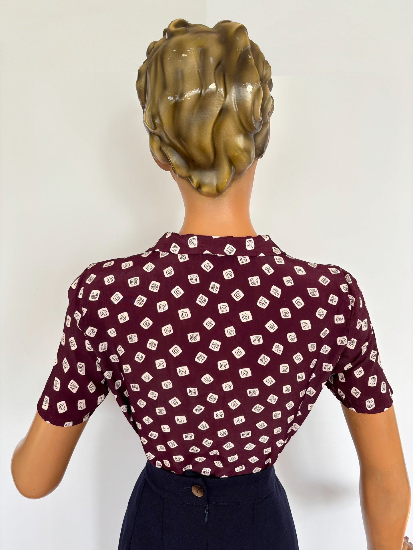 XS | 1940s Style Burgundy Rayon Blouse