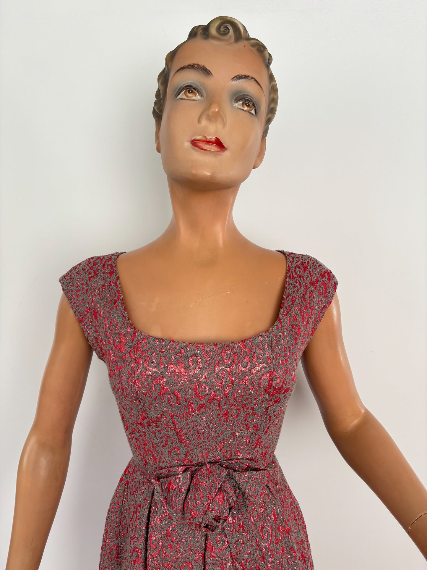 XXS | 1950s/60s Metallic Cocktail Dress With Statement Bow