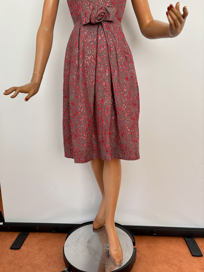 XXS | 1950s/60s Metallic Cocktail Dress With Statement Bow