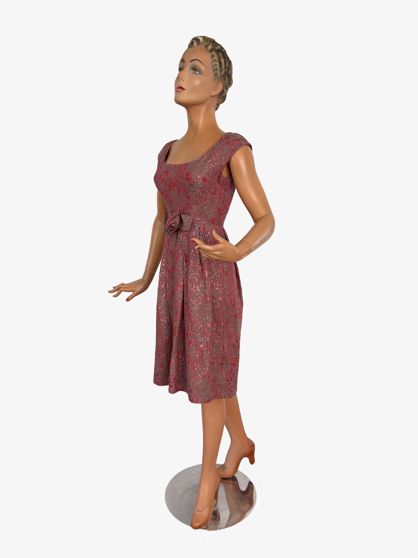 XXS | 1950s/60s Metallic Cocktail Dress With Statement Bow