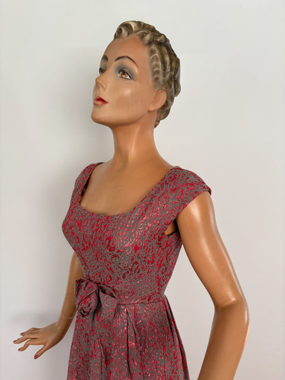 XXS | 1950s/60s Metallic Cocktail Dress With Statement Bow