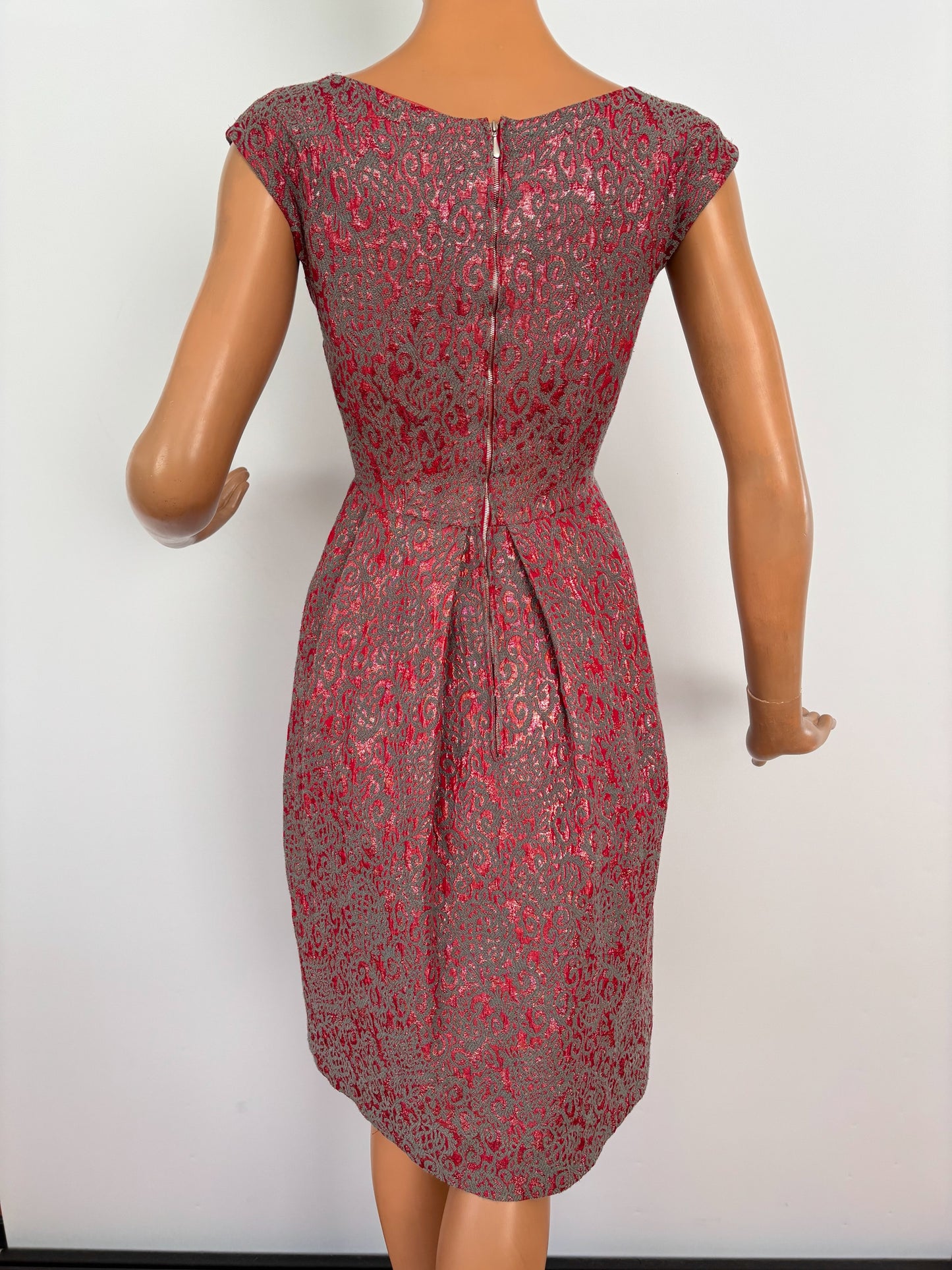 XXS | 1950s/60s Metallic Cocktail Dress With Statement Bow