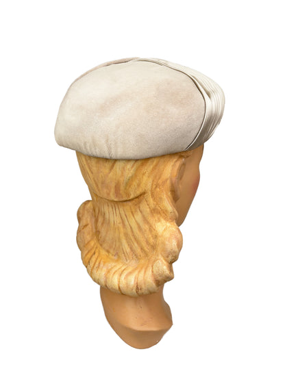 1950s Cream Grey Velvet Beret