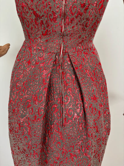 XXS | 1950s/60s Metallic Cocktail Dress With Statement Bow