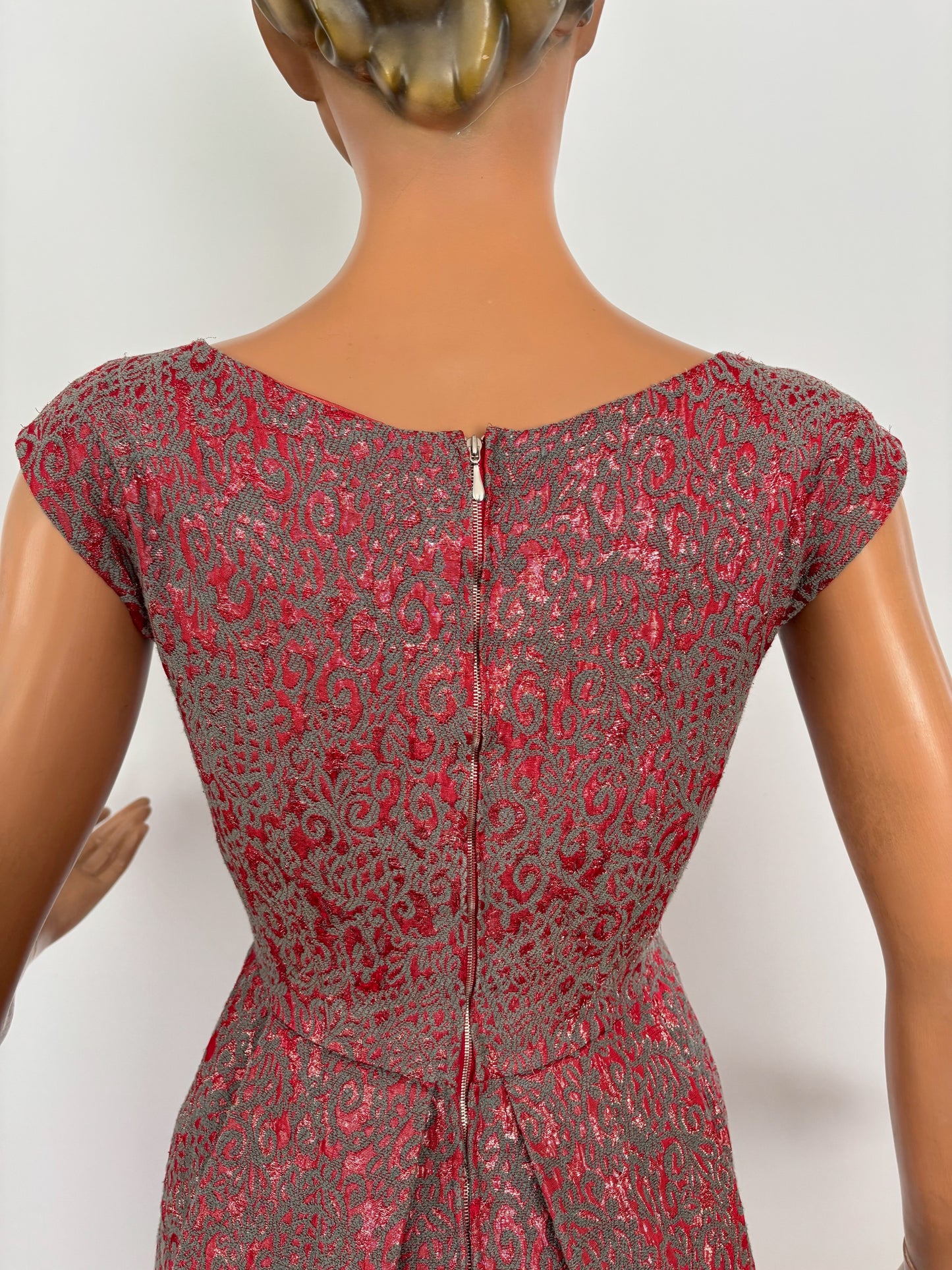XXS | 1950s/60s Metallic Cocktail Dress With Statement Bow