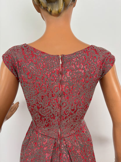 XXS | 1950s/60s Metallic Cocktail Dress With Statement Bow