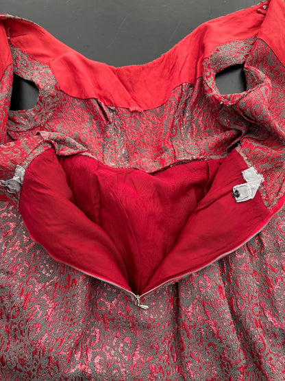 XXS | 1950s/60s Metallic Cocktail Dress With Statement Bow