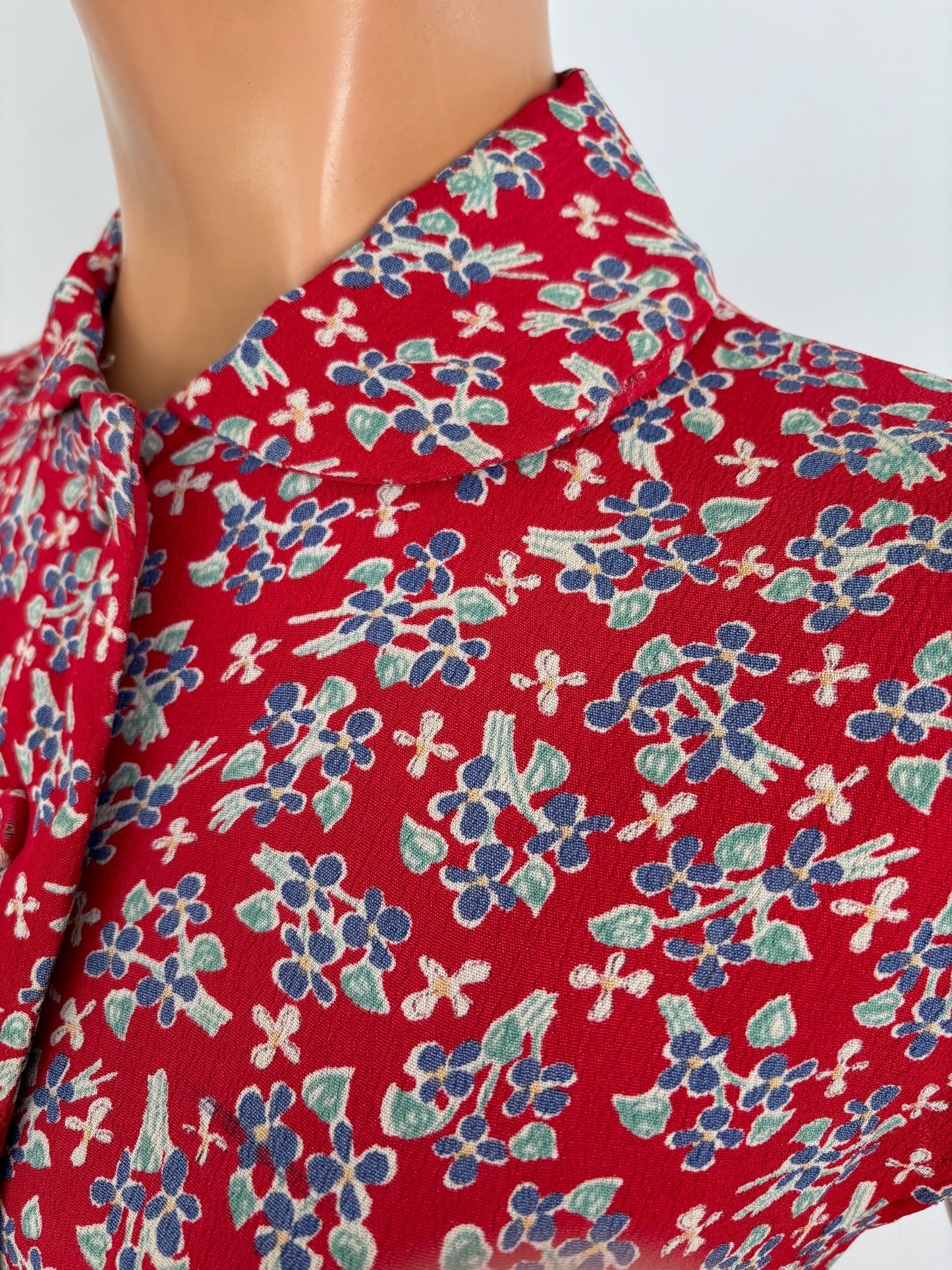 M | 1940s Sleeveless Rayon Crepe Floral Dress