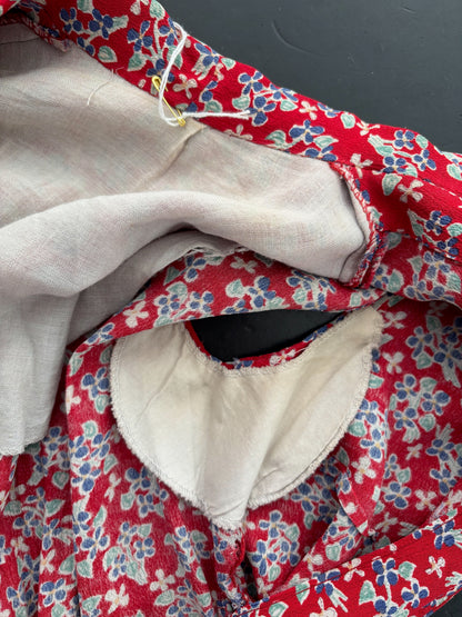 M | 1940s Sleeveless Rayon Crepe Floral Dress