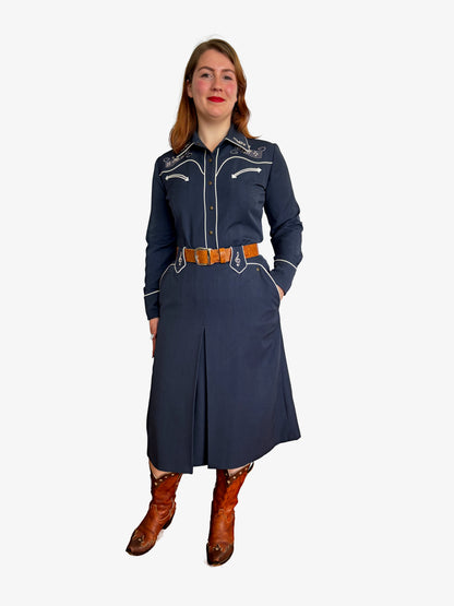 Mary Lou 1940s Western Blouse Navy - Made to Order
