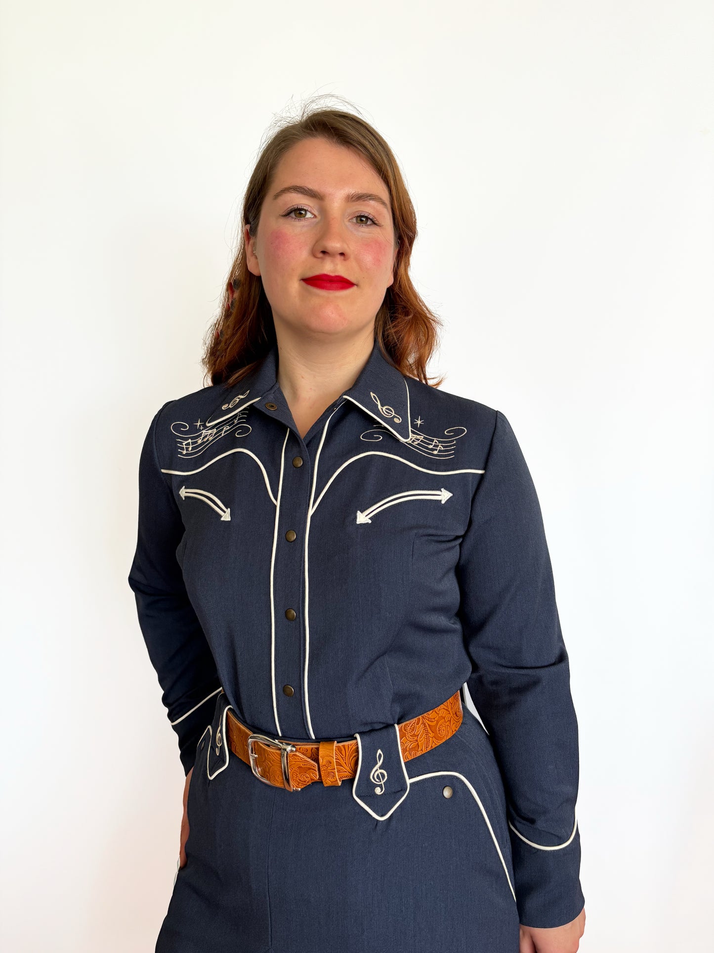 Mary Lou 1940s Western Blouse Navy - Made to Order