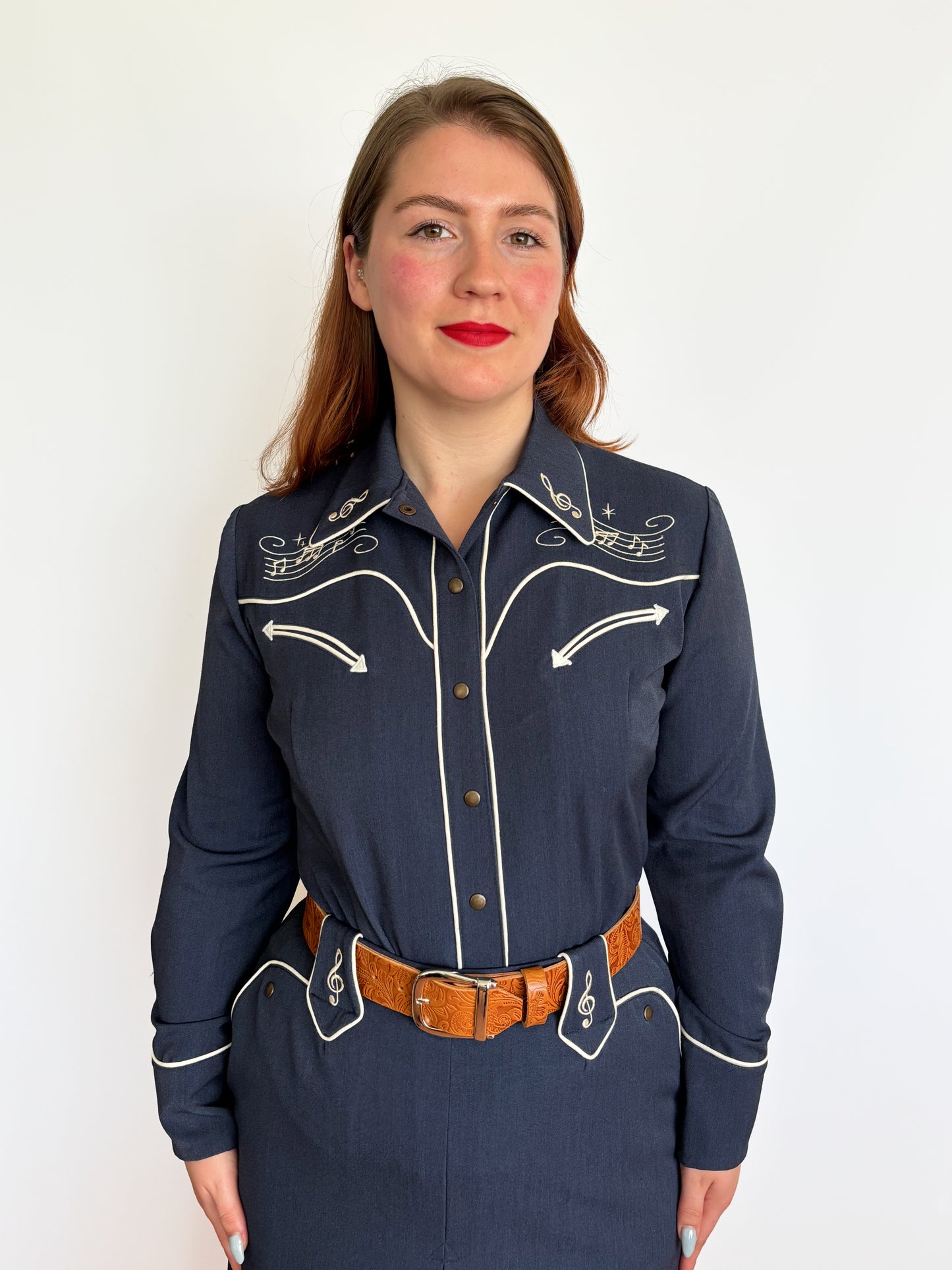 Mary Lou 1940s Western Blouse Navy - Made to Order
