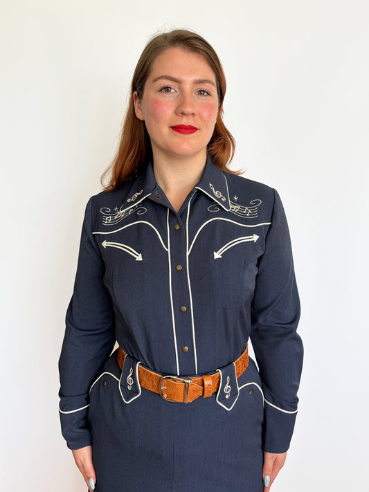 Mary Lou 1940s Western Blouse Navy - Made to Order