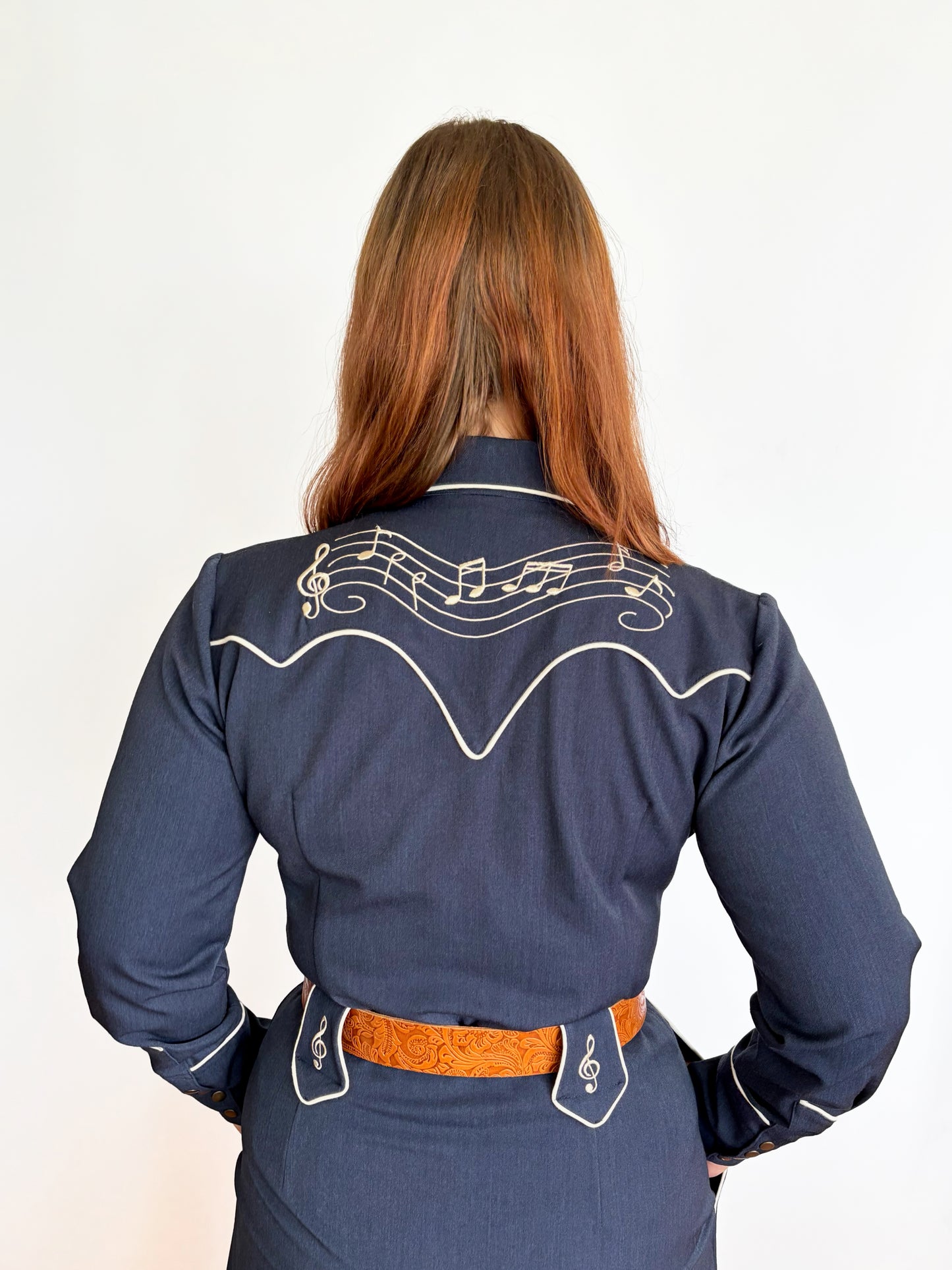 Mary Lou 1940s Western Blouse Navy - Made to Order