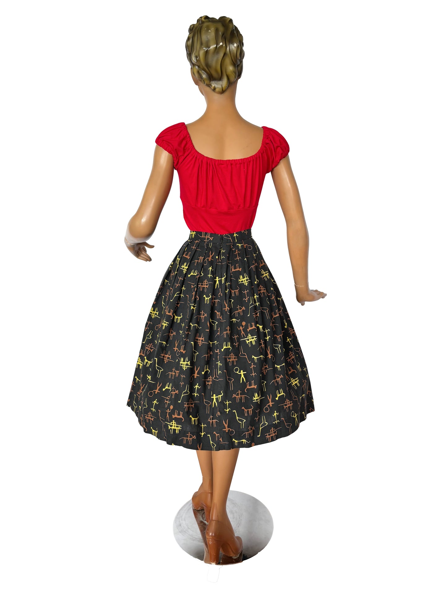 1950s Primitive Novelty Print Skirt  | L