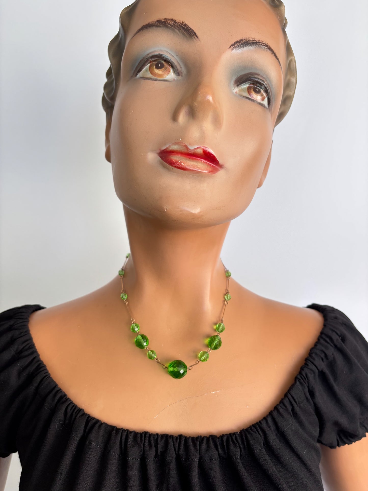 1920s/30s Art Deco Green Glass Bead Necklace