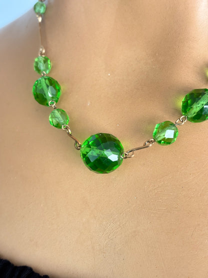 1920s/30s Art Deco Green Glass Bead Necklace