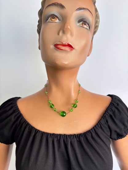 1920s/30s Art Deco Green Glass Bead Necklace