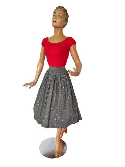 1950s Grey and Pink Flowers Skirt  |  S/M