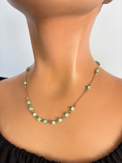 1920s/30s Art Deco Mint Green Glass Bead Necklace