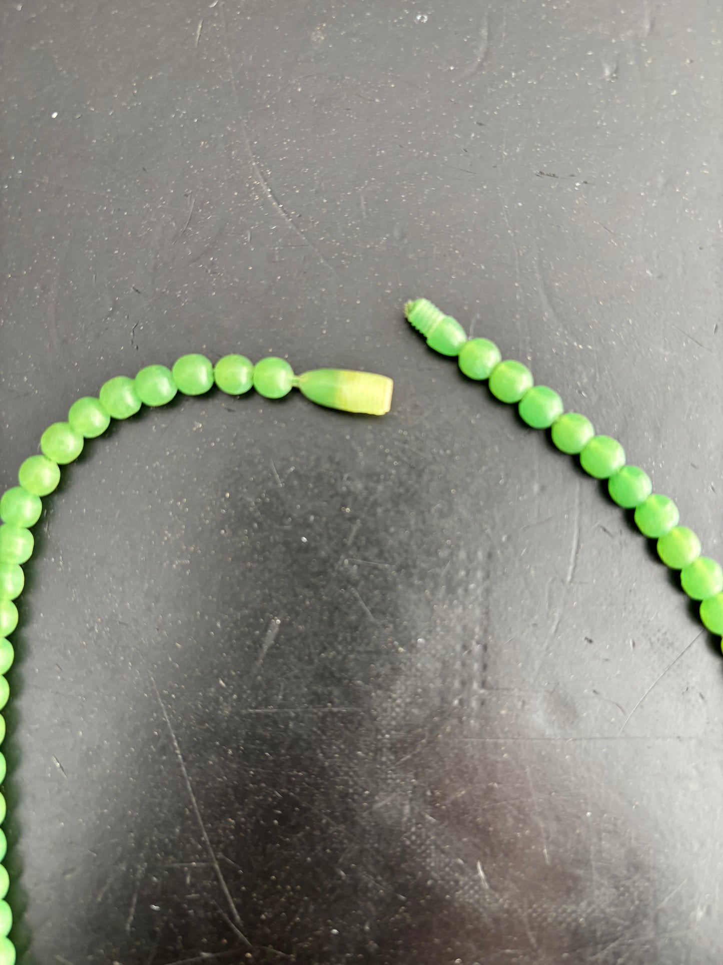 Art Deco Green Carved Early Plastic Bead Necklace 1930s