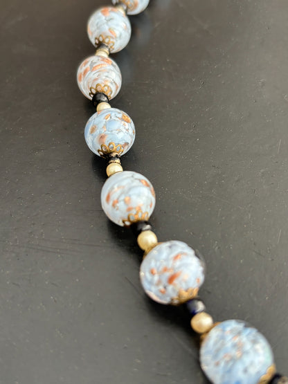 Art Deco Baby Blue and Gold Aventurine Glass Necklace 1920s/30s