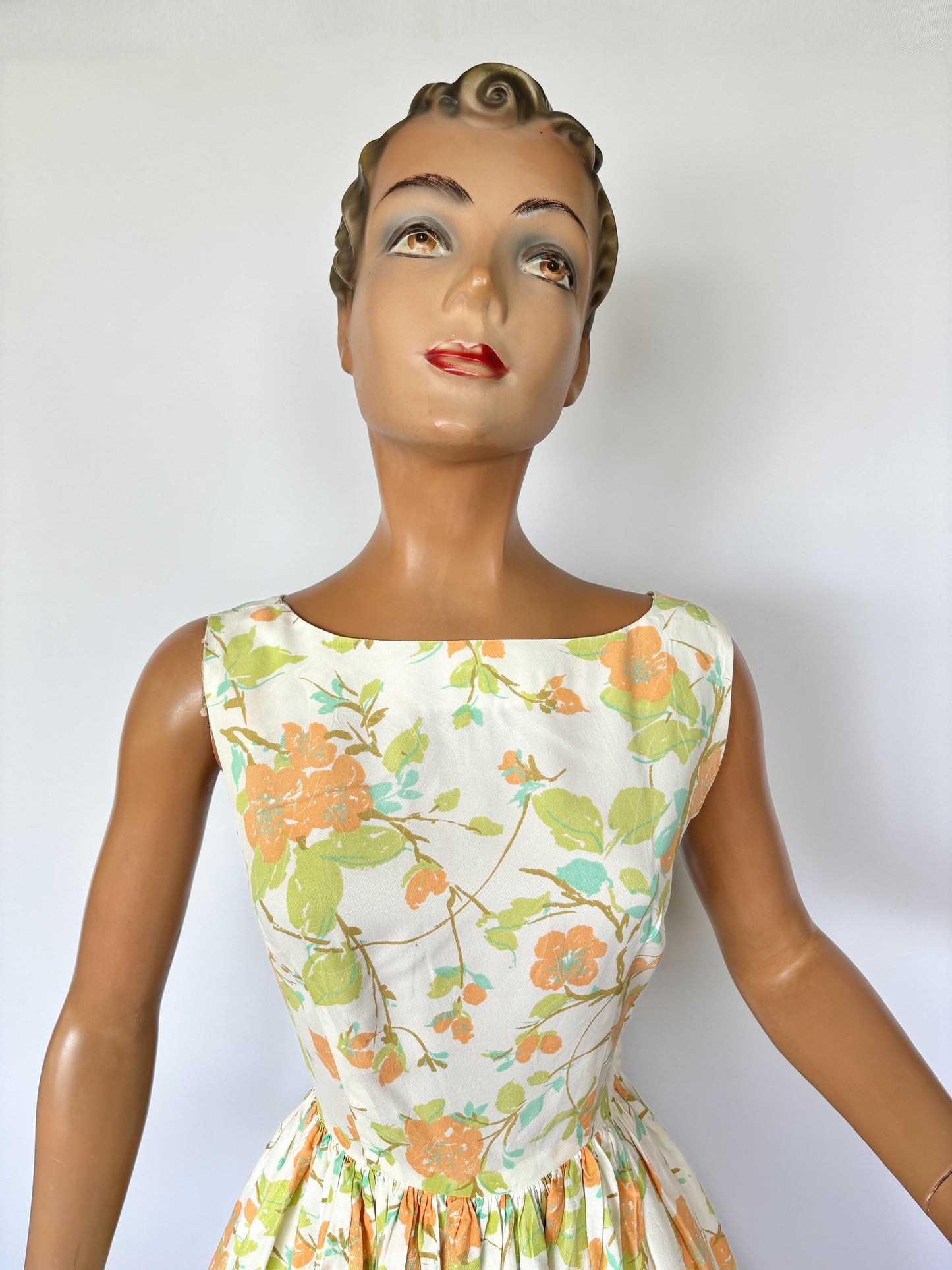 1950s Orange Flowers Dress | XS