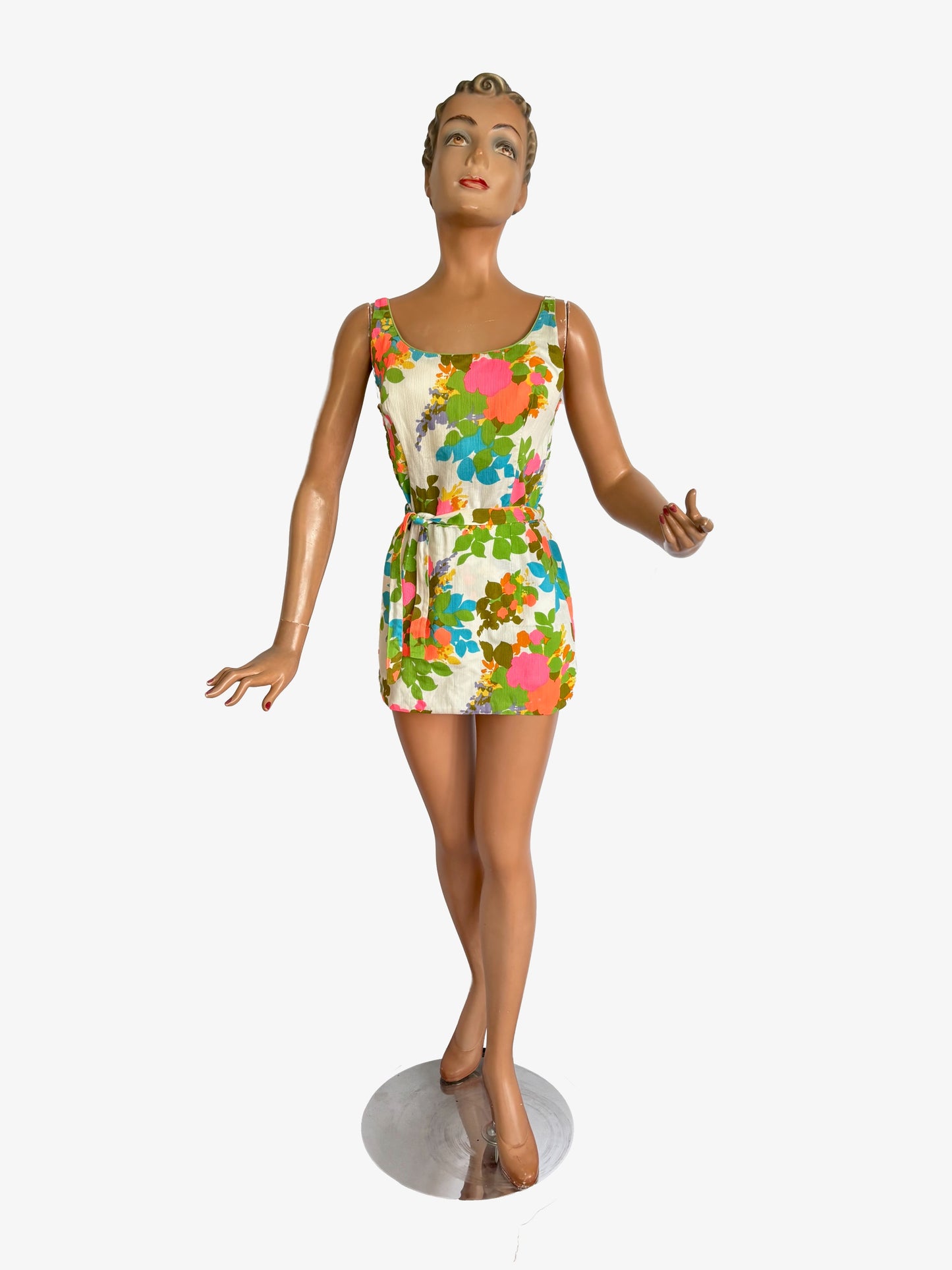 M | 1960s Peter Pan Sun Blazers Hawaii Bathing Suit Floral Swim Dress