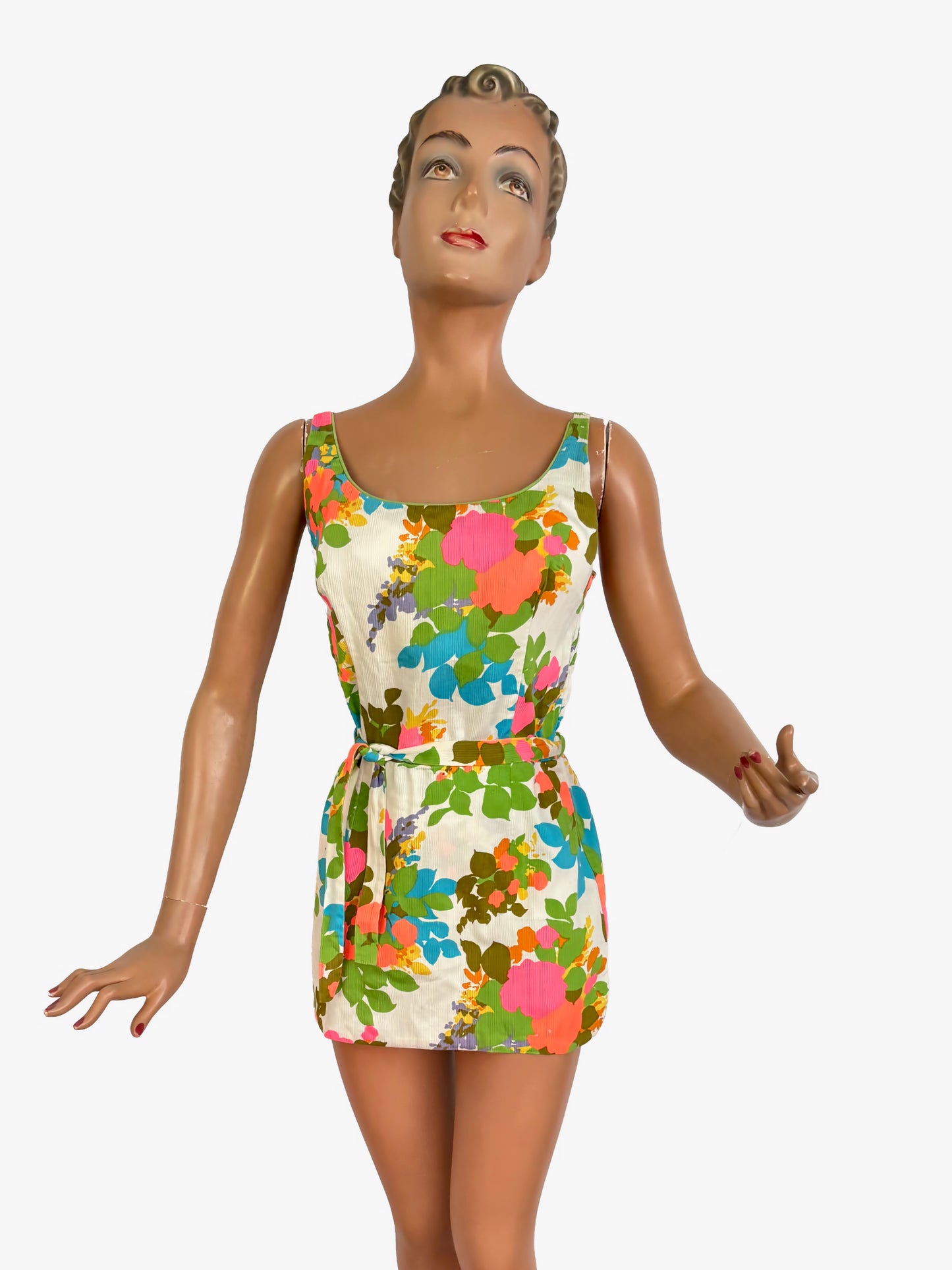 M | 1960s Peter Pan Sun Blazers Hawaii Bathing Suit Floral Swim Dress