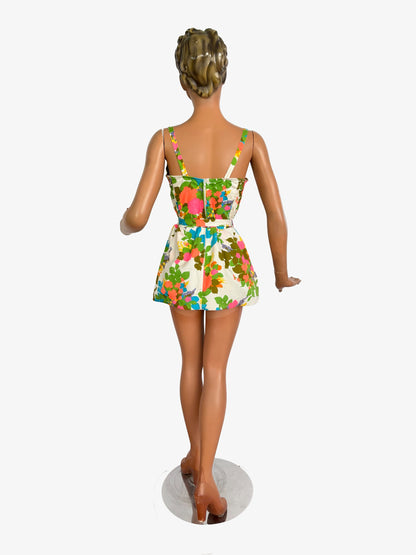 M | 1960s Peter Pan Sun Blazers Hawaii Bathing Suit Floral Swim Dress