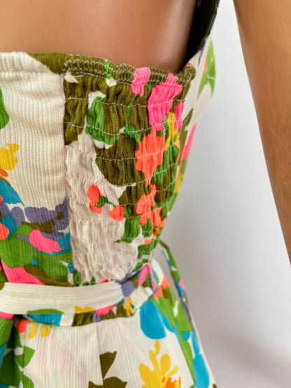 M | 1960s Peter Pan Sun Blazers Hawaii Bathing Suit Floral Swim Dress