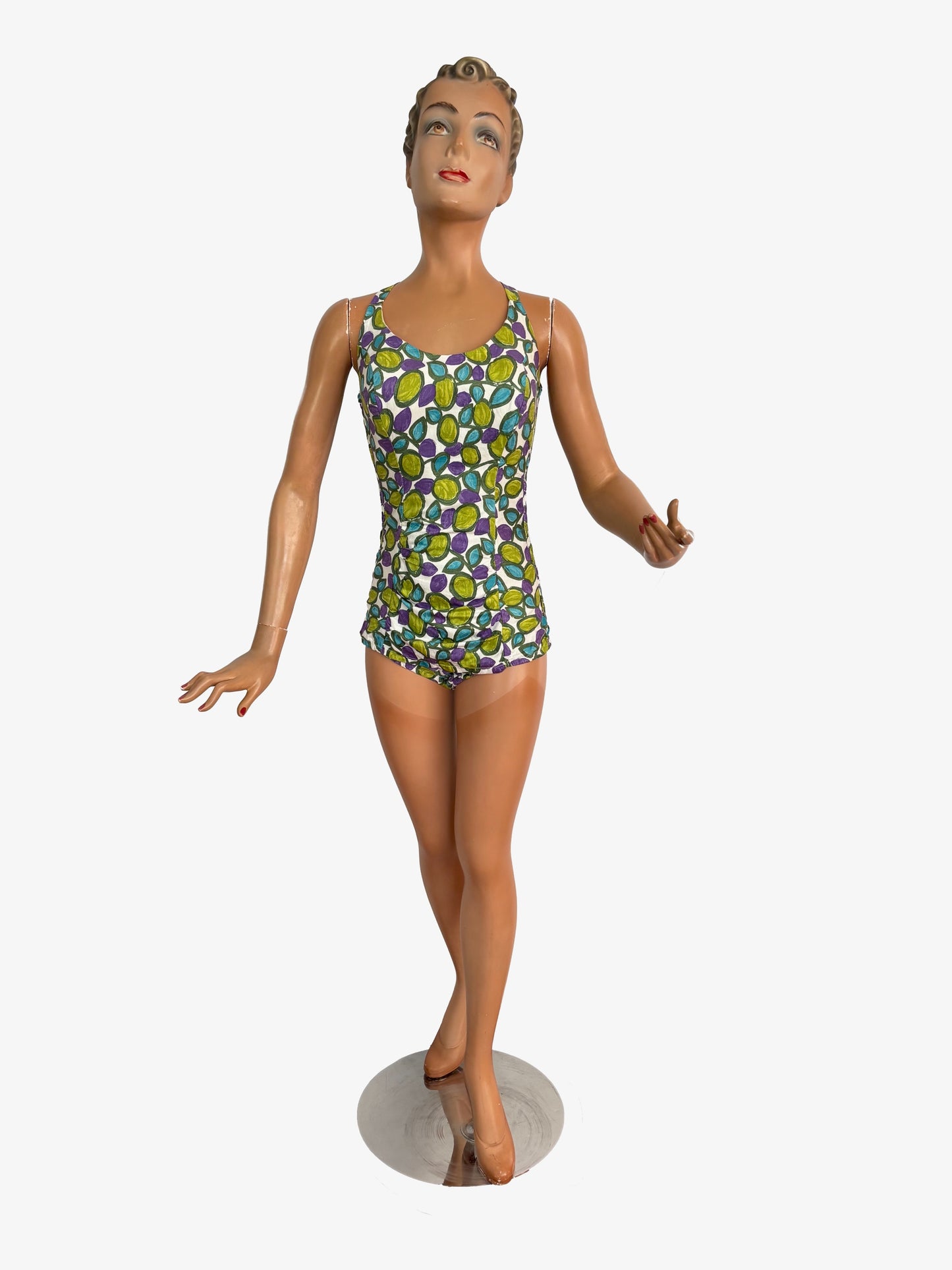 XS/S | 1960s Tricotbest Cotton Graphic Print Swimsuit Smocked Back