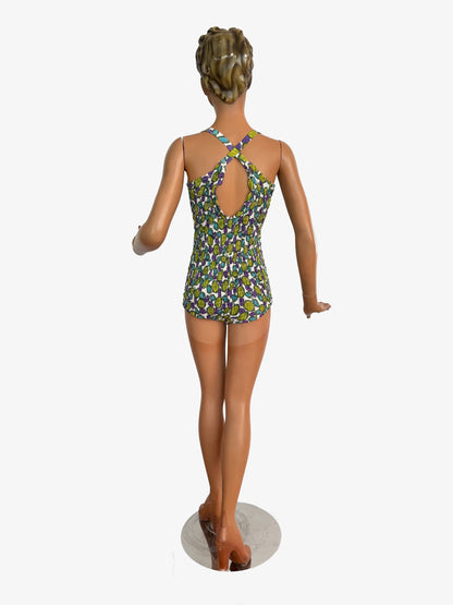 XS/S | 1960s Tricotbest Cotton Graphic Print Swimsuit Smocked Back