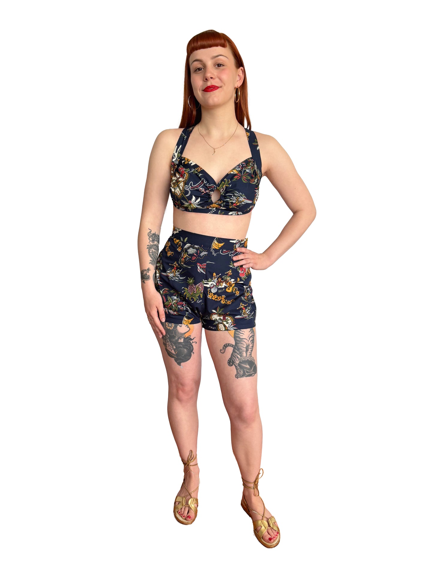 Alani Three piece 1940s Style Hawaiian Novelty Bathing Suit