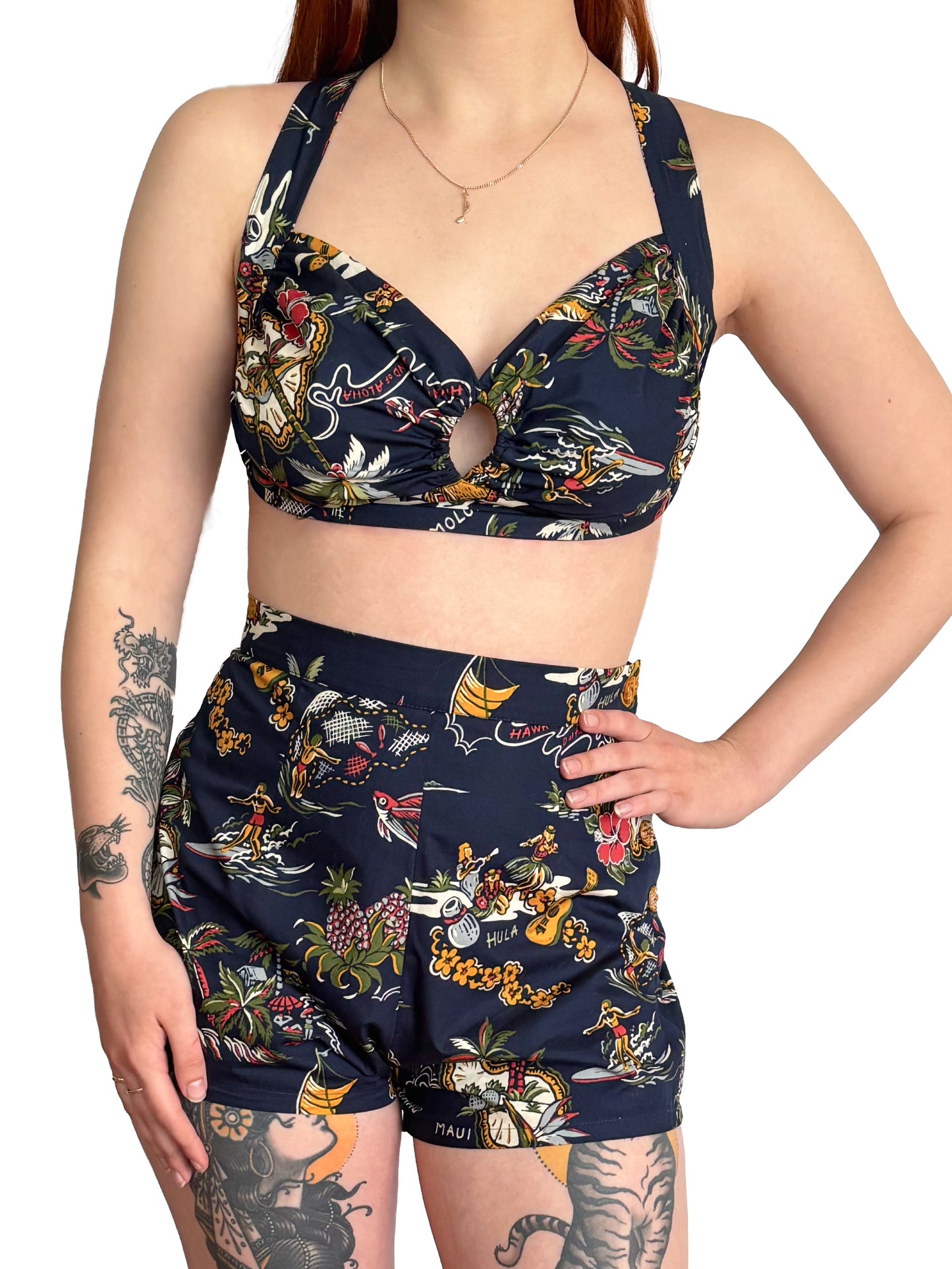 Alani Three piece 1940s Style Hawaiian Novelty Bathing Suit
