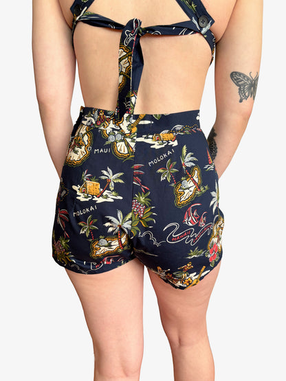 Alani Three piece 1940s Style Hawaiian Novelty Bathing Suit
