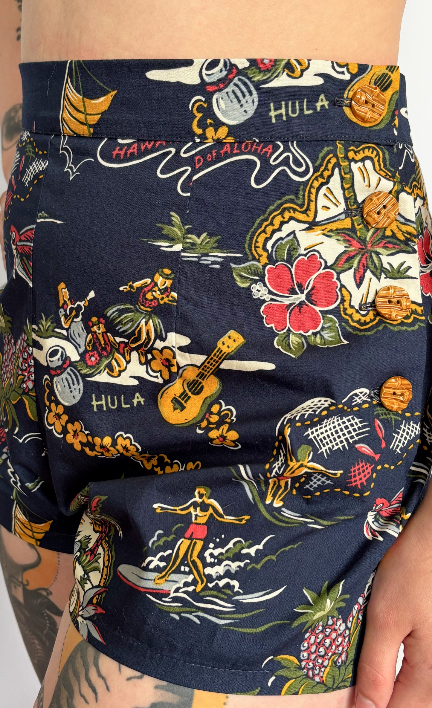 Alani Three piece 1940s Style Hawaiian Novelty Bathing Suit