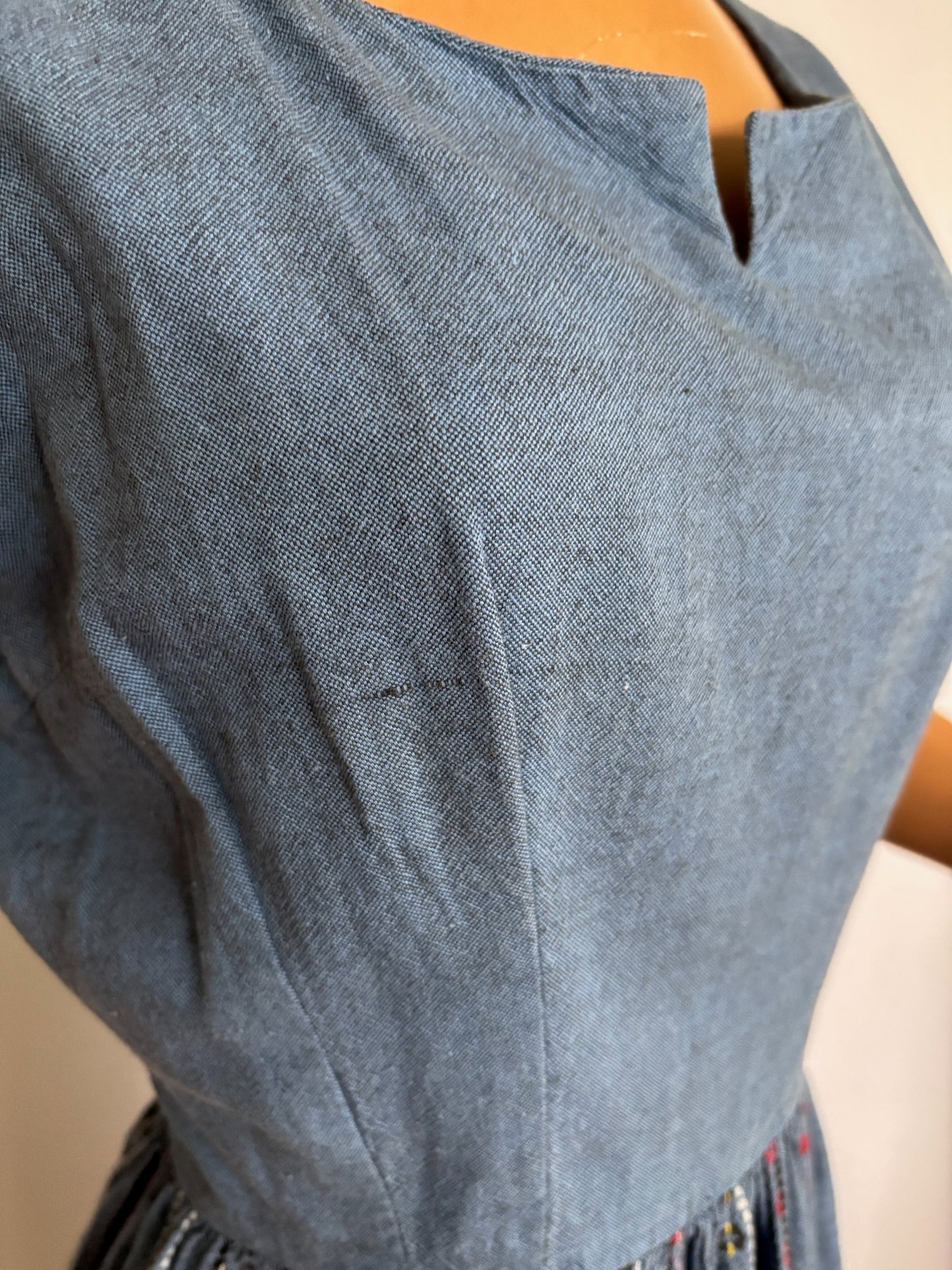 XS | 1940s/50s Blue Cotton Striped Day Dress