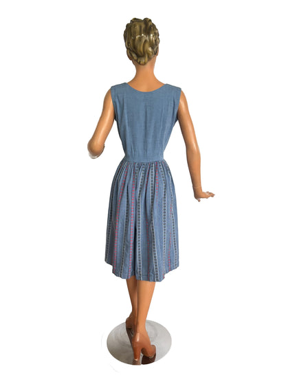 XS | 1940s/50s Blue Cotton Striped Day Dress