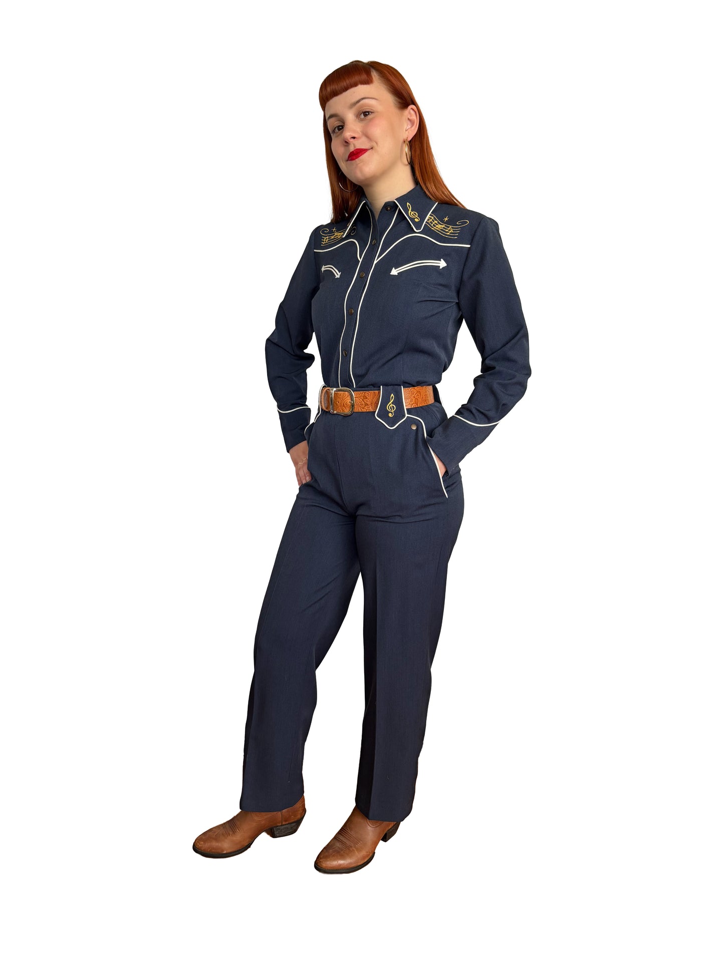 Mary Lou 1940s Western Blouse Navy - Made to Order