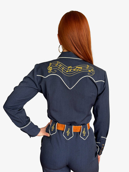 Mary Lou 1940s Western Blouse Navy - Made to Order