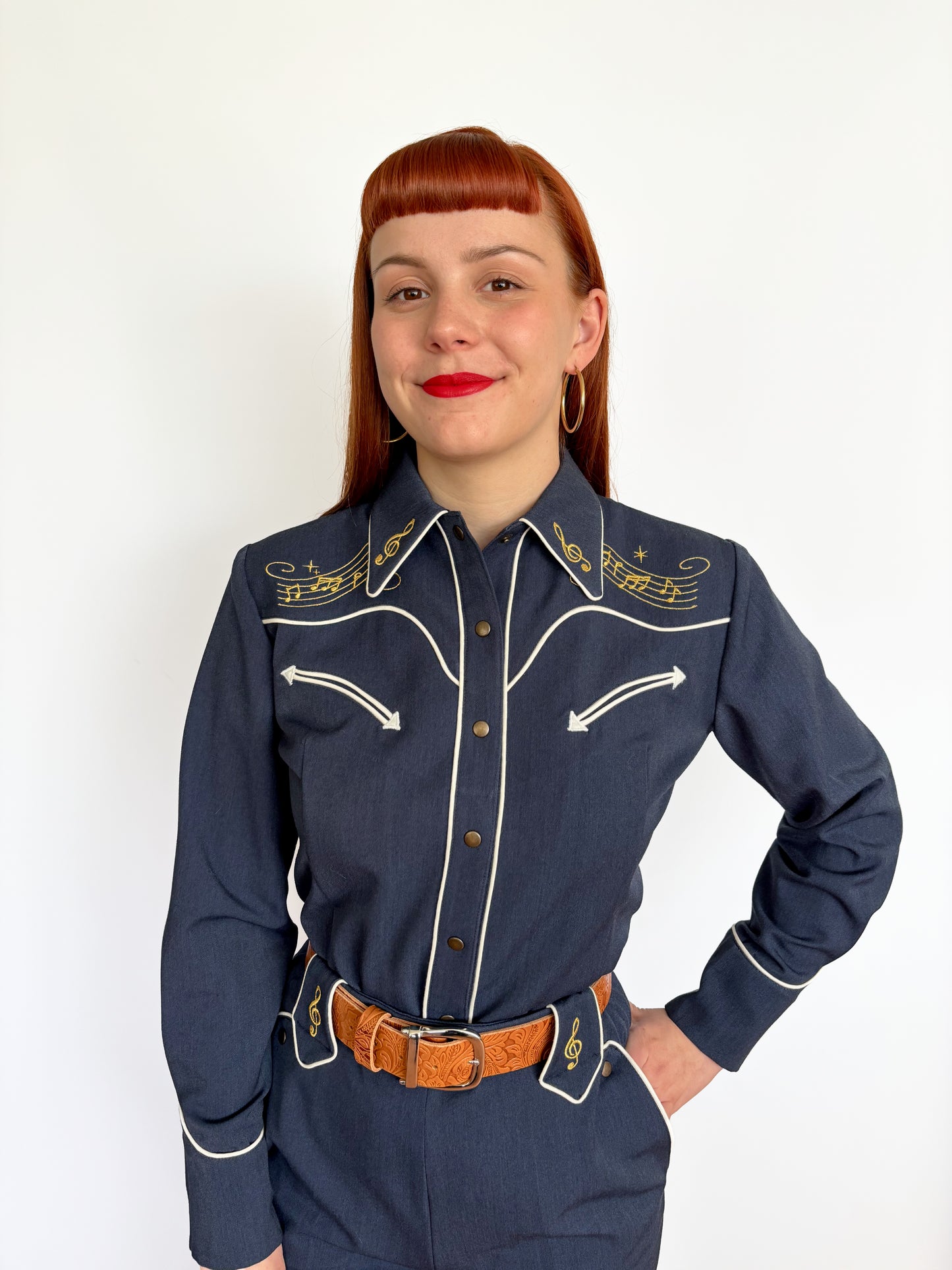 Mary Lou 1940s Western Blouse Navy - Made to Order