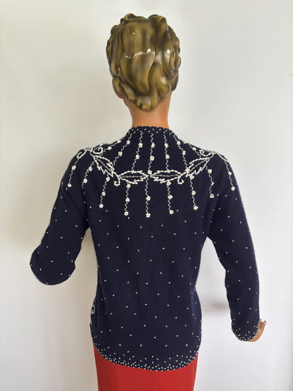 M | 1950s/60s Beaded Lambswool Cardigan Hong Kong