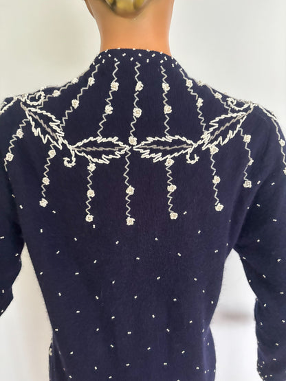 M | 1950s/60s Beaded Lambswool Cardigan Hong Kong