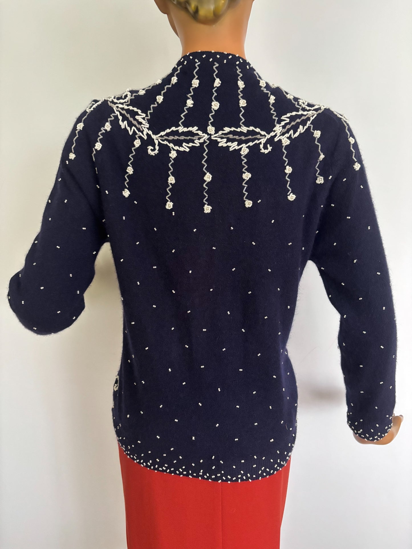 M | 1950s/60s Beaded Lambswool Cardigan Hong Kong