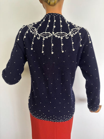 M | 1950s/60s Beaded Lambswool Cardigan Hong Kong