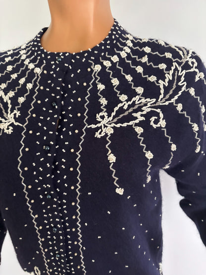 M | 1950s/60s Beaded Lambswool Cardigan Hong Kong